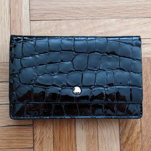 NWT Theory Aderyn Black Croc Embossed Leather Card Case with Flap